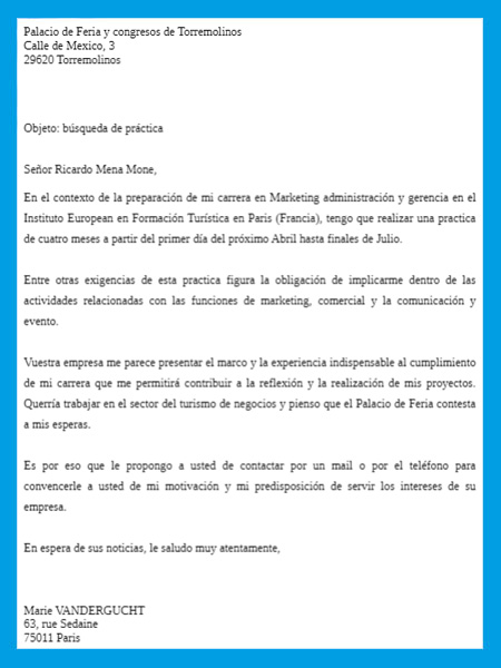 lettre de motivation espagnol exemple 