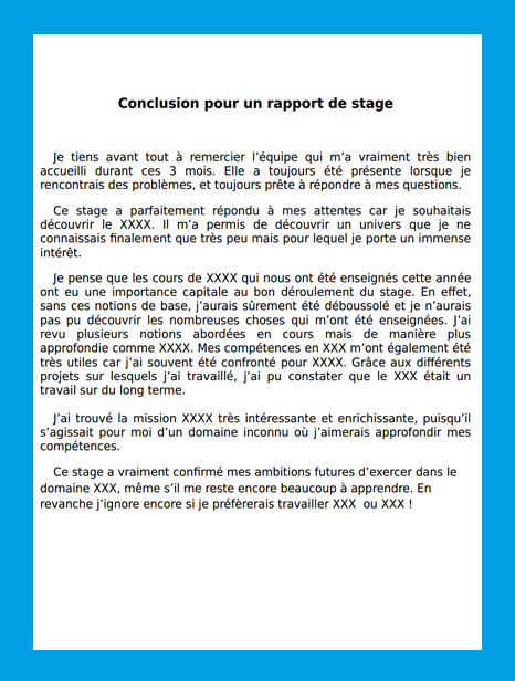 Conclusion Rapport De Stage Exemple Rapport De Stage