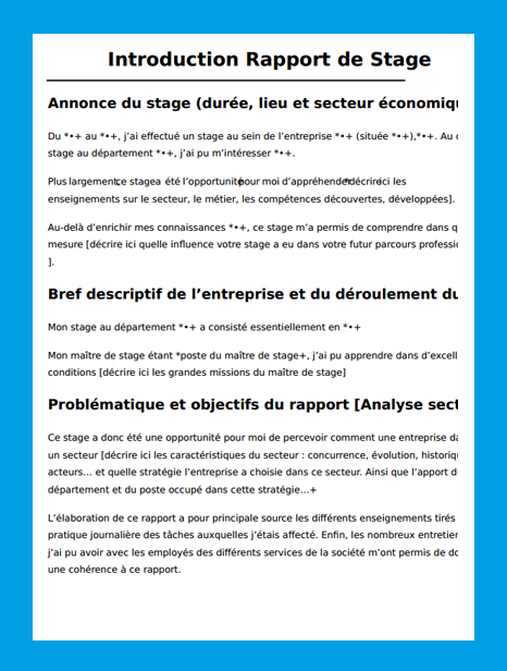 Introduction rapport de stage  exemple introduction