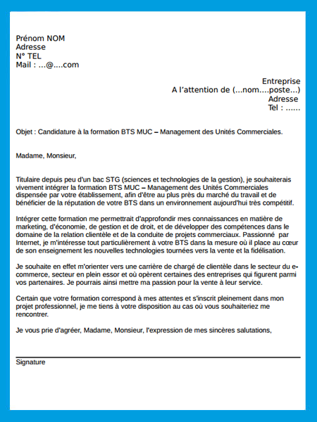 exemple de lettre de motivation apb