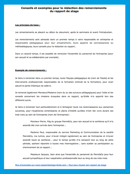 Remerciement Rapport De Stage Mod le Et Exemple Gratuit